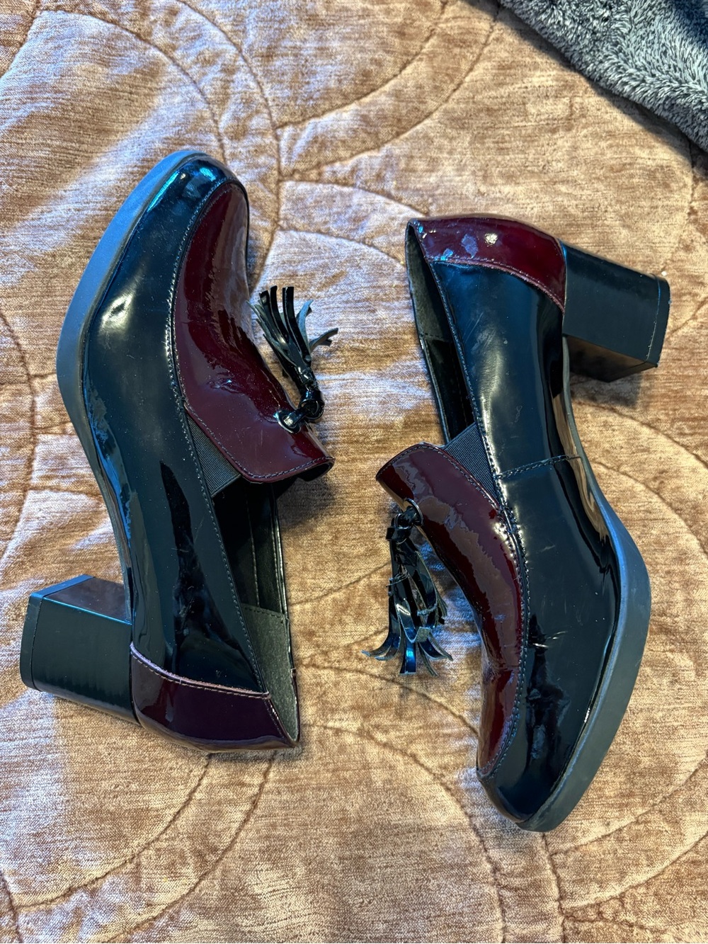 THE FLEXX Black and Burgundy Patent Tassel Loafers